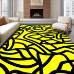 Bold Black Abstract Yellow Curves Rug