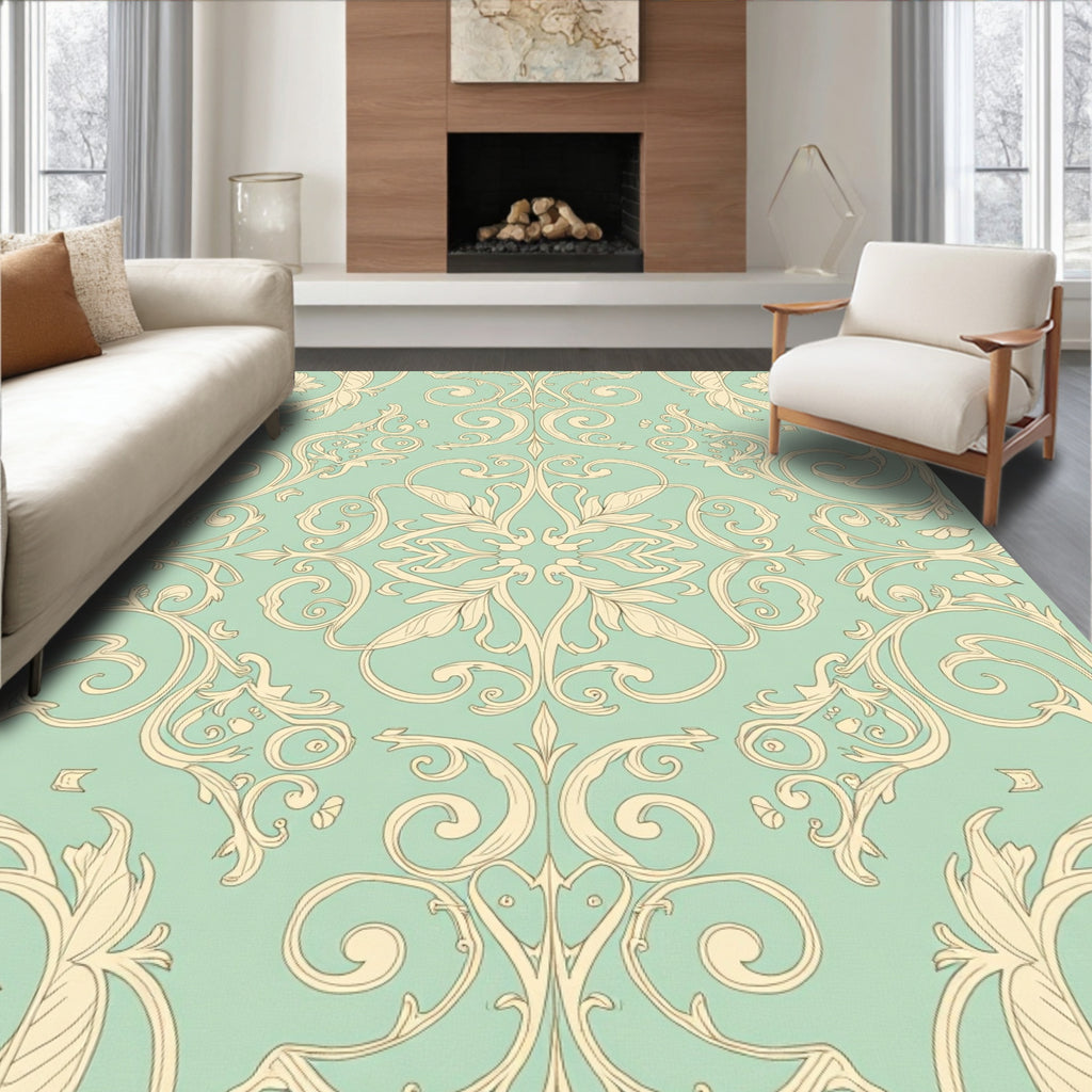Elegant Cream Swirl Floral Pattern Rug