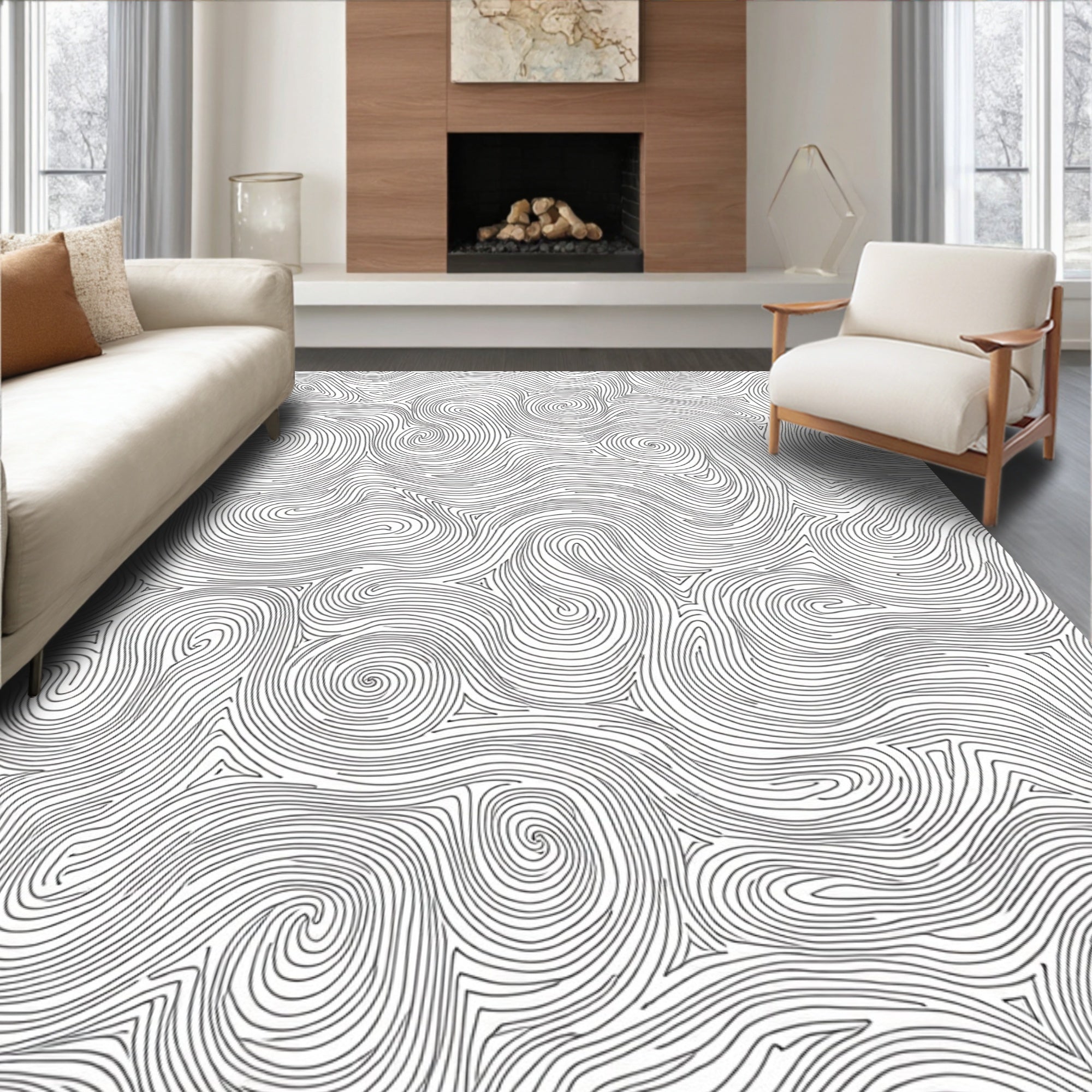 Abstract Swirl Line Pattern Rug