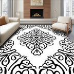 Black And White Floral Damask Design Rug