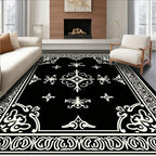 Black White Intricate Floral Medallion Rug