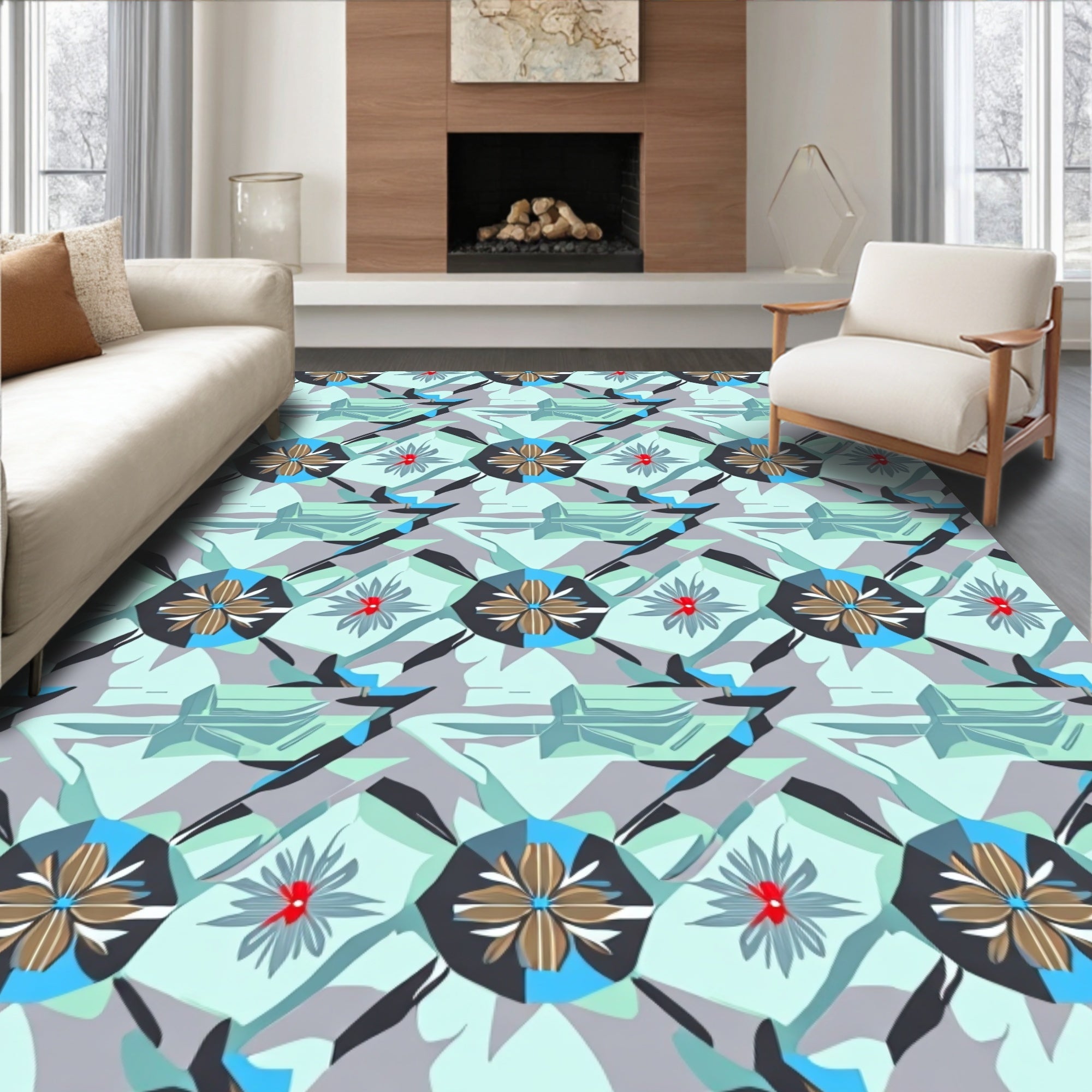 Geometric Floral Abstract Pattern Design Rug