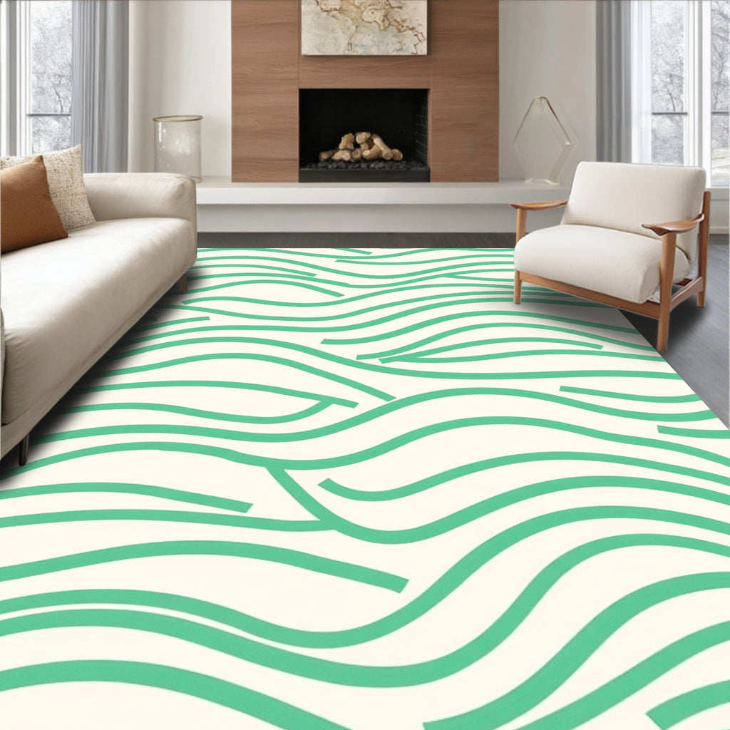 Minimalist Green Wave Pattern Rug