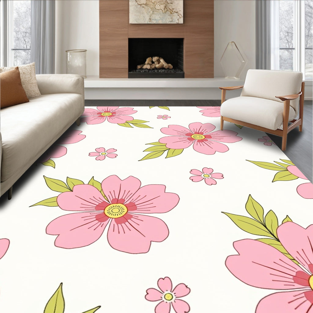 Delicate Pink Floral Pattern Rug