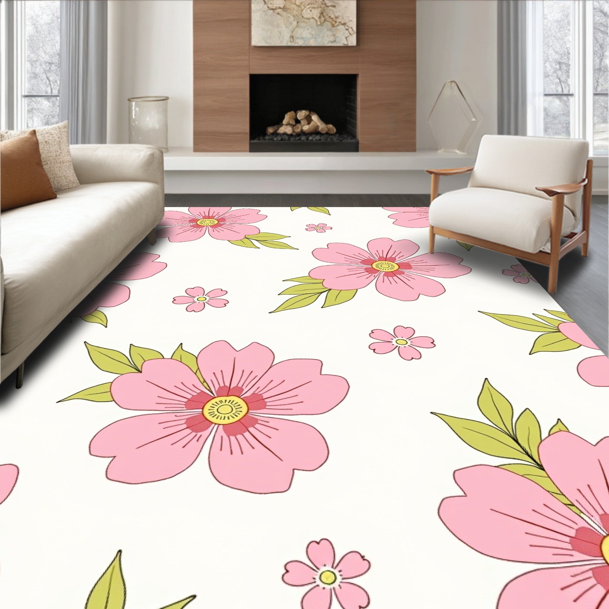 Delicate Pink Floral Pattern Rug