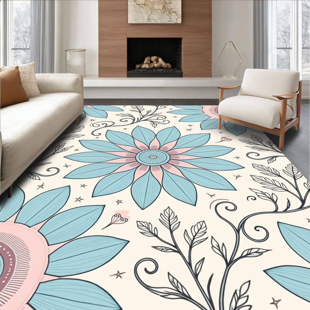 Floral Vine And Star Pattern Rug