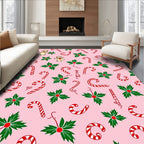 Pink Candy Cane Holly Figures Rug