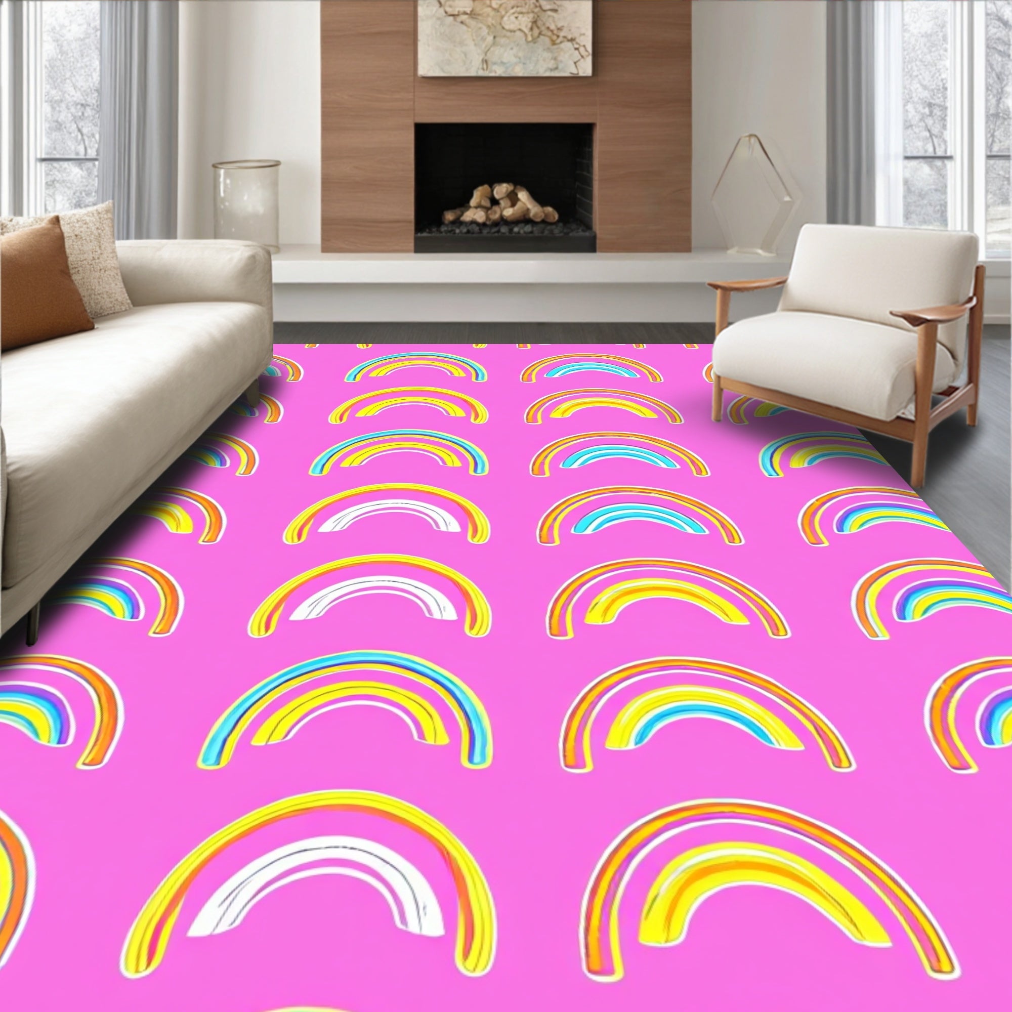 Bright Rainbow Arches Pattern Rug