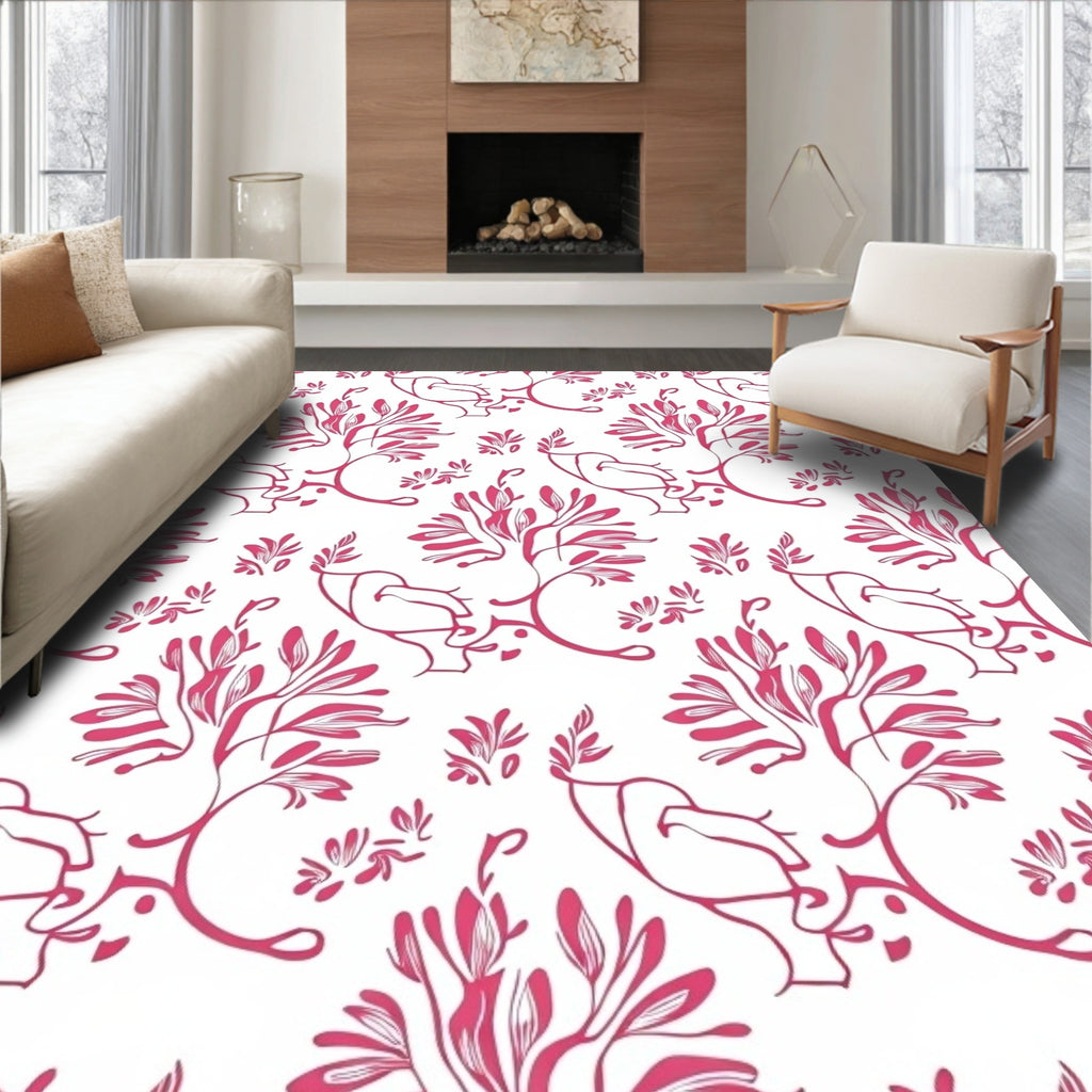Delicate Pink Floral Vine Design Rug
