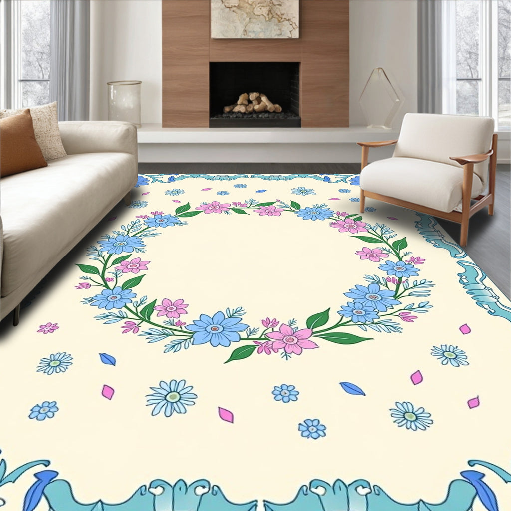 Wreath Of Flowers And Leaves Design Rug