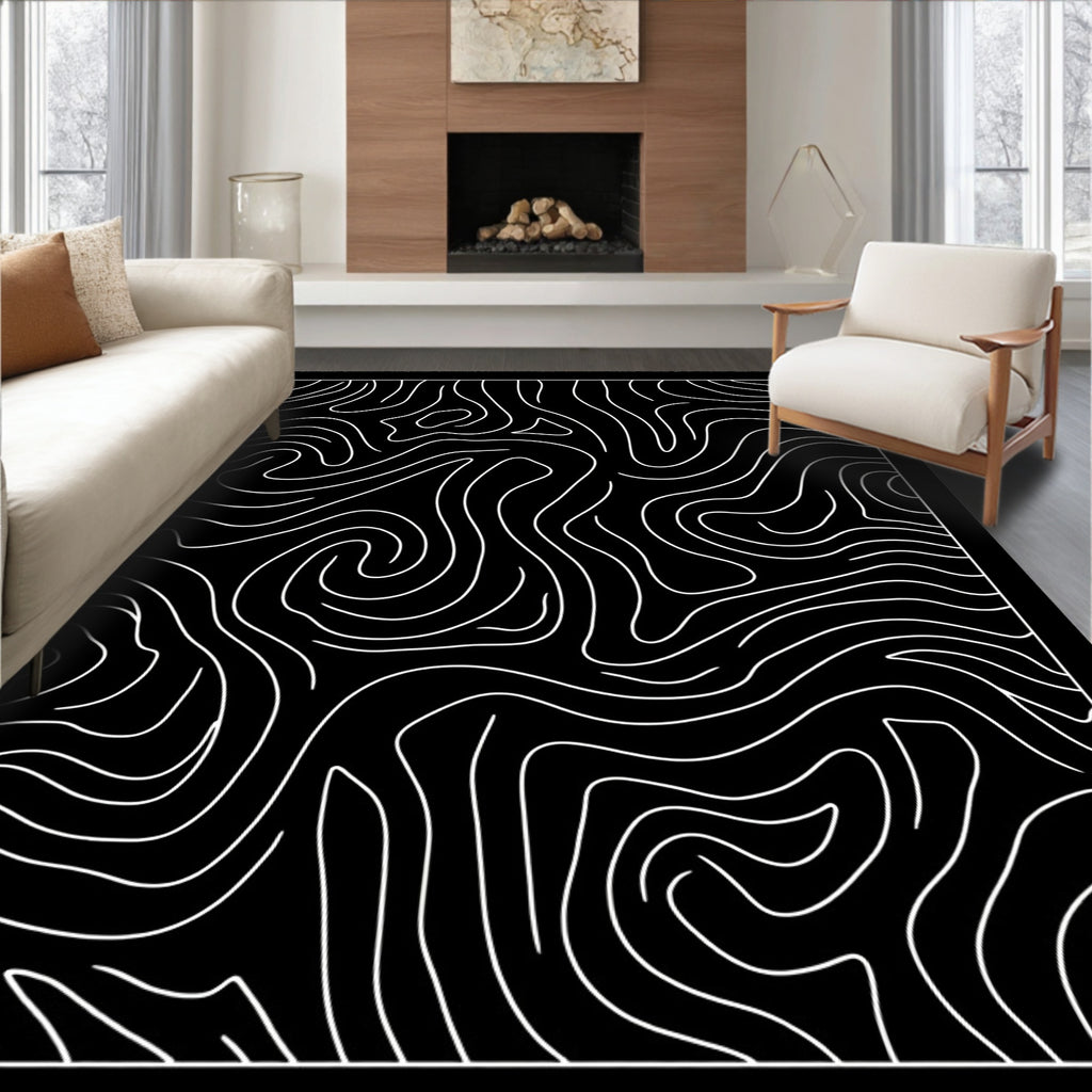 Abstract Black White Contour Pattern Rug