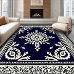 Antique Navy Cream Floral Medallion Pattern Rug