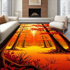 Warm Orange Autumn Forest Design Rug