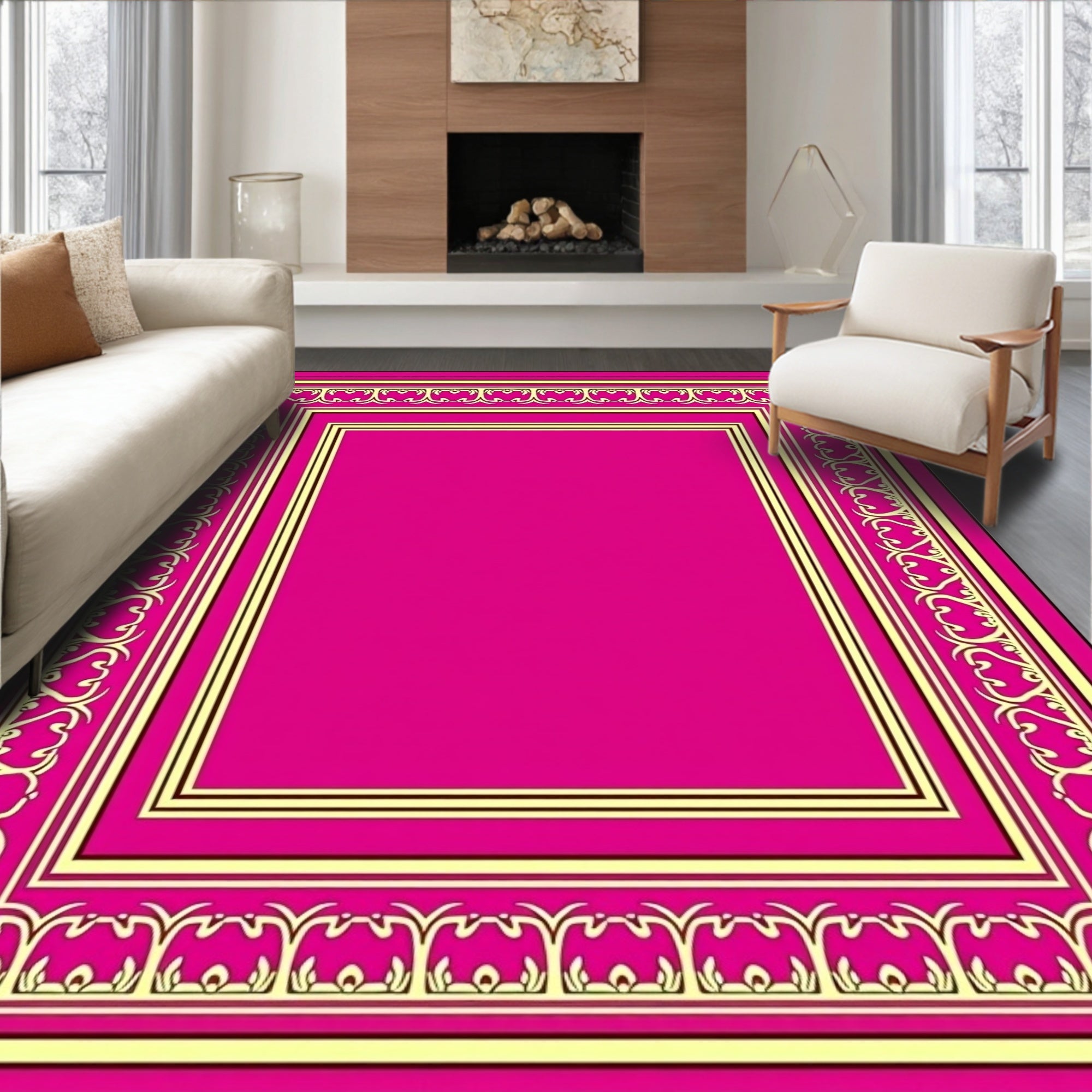 Vibrant Pink and Yellow Geometric Rug