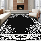 Black White Floral Border Design Rug
