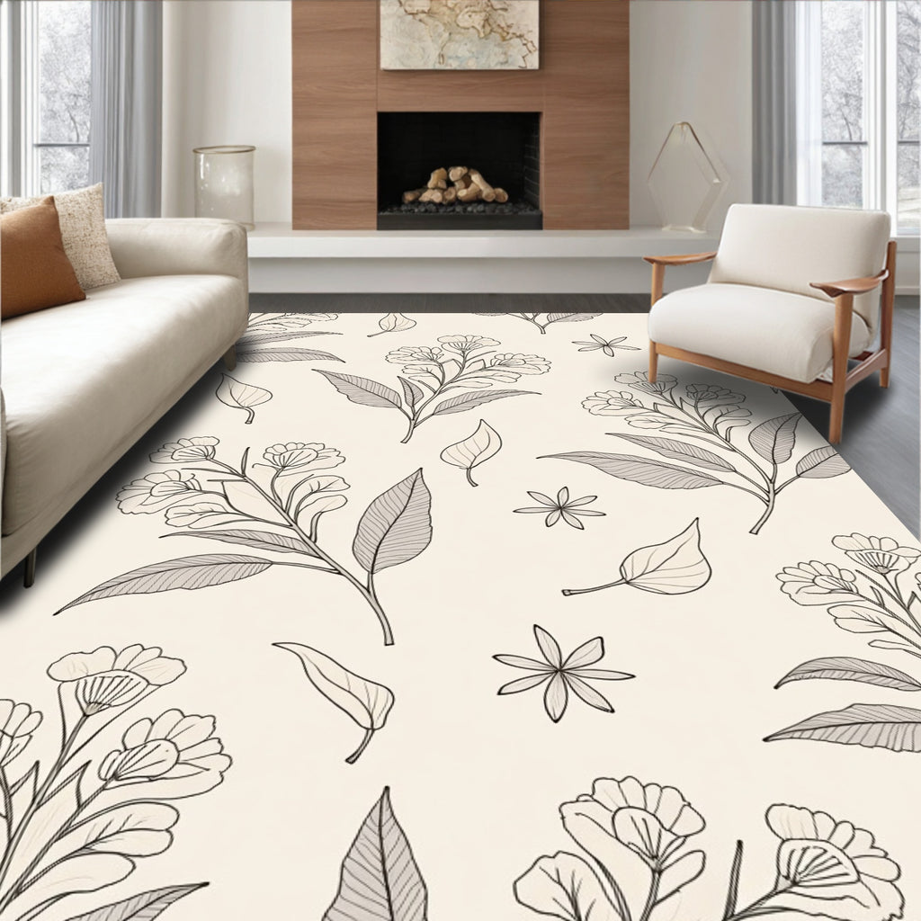 Botanical Floral Line Art Rug