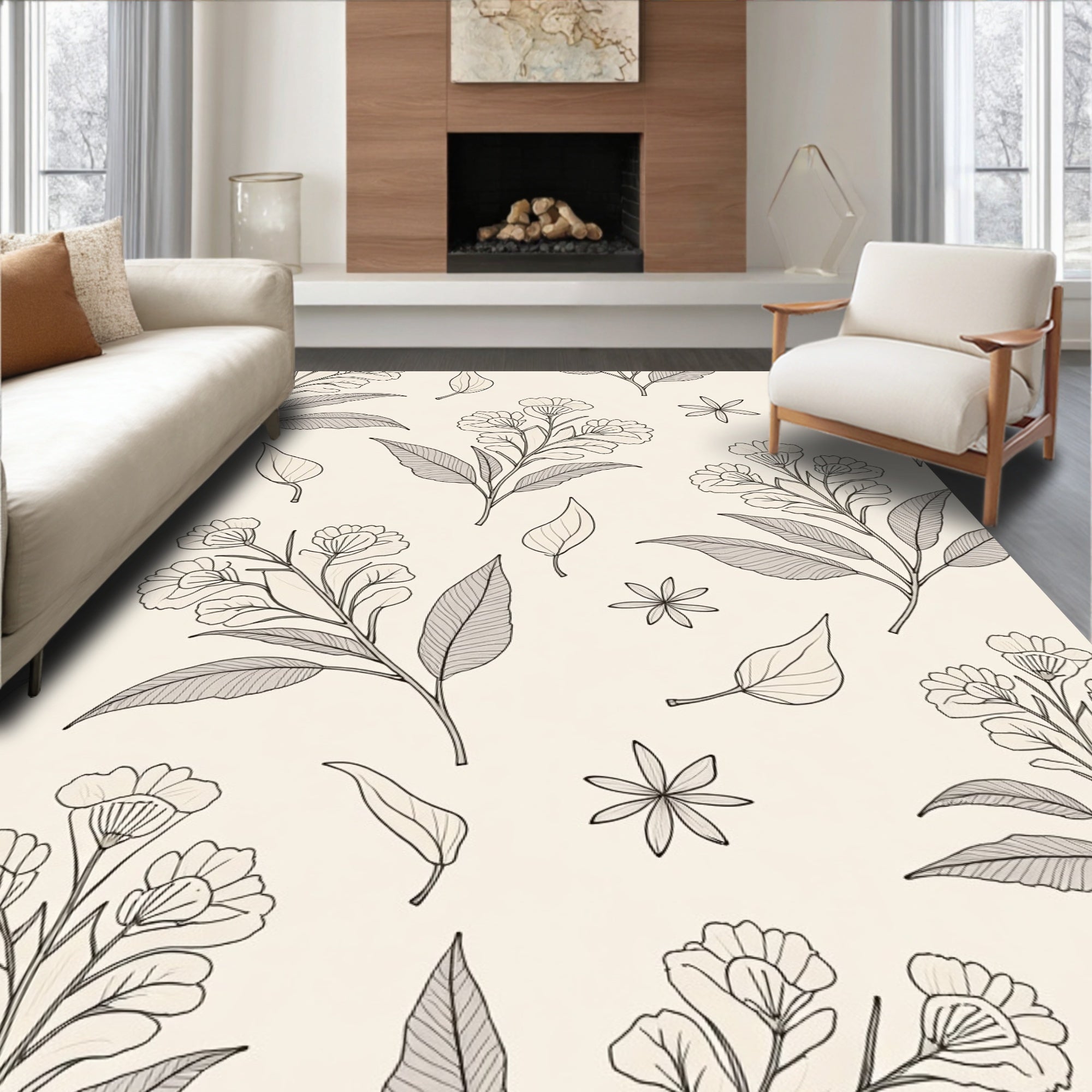 Botanical Floral Line Art Rug