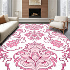 Elegant Pink Floral Scrollwork Patterns Rug