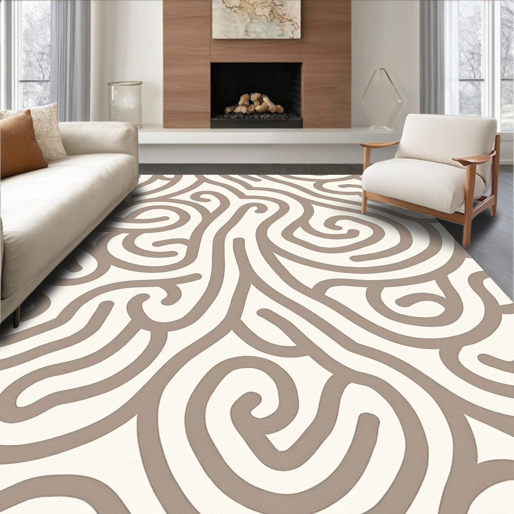 Taupe Swirl Abstract Pattern Rug