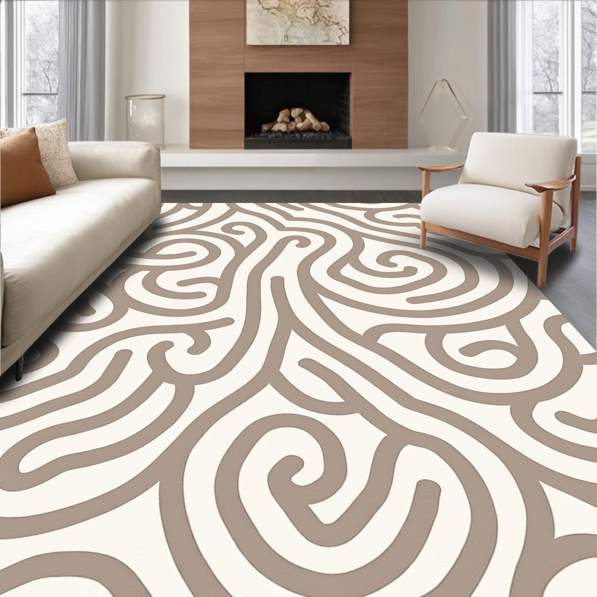 Taupe Swirl Abstract Pattern Rug