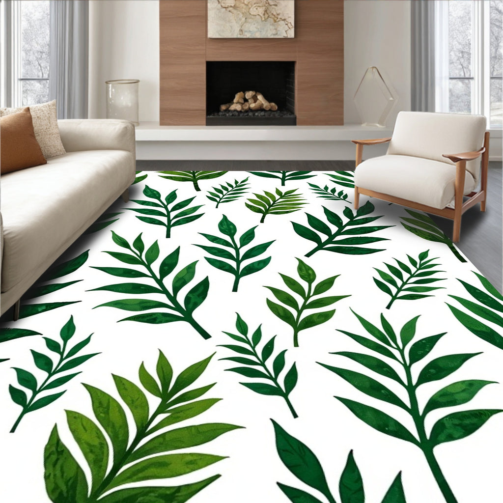 Green Leafy Botanical Pattern Rug