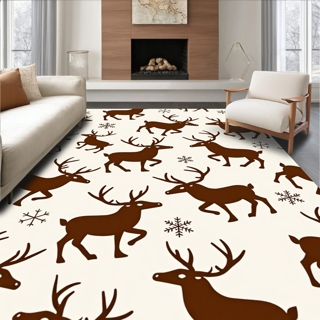 Brown Reindeer Snowflake Whimsical Repeating Rug