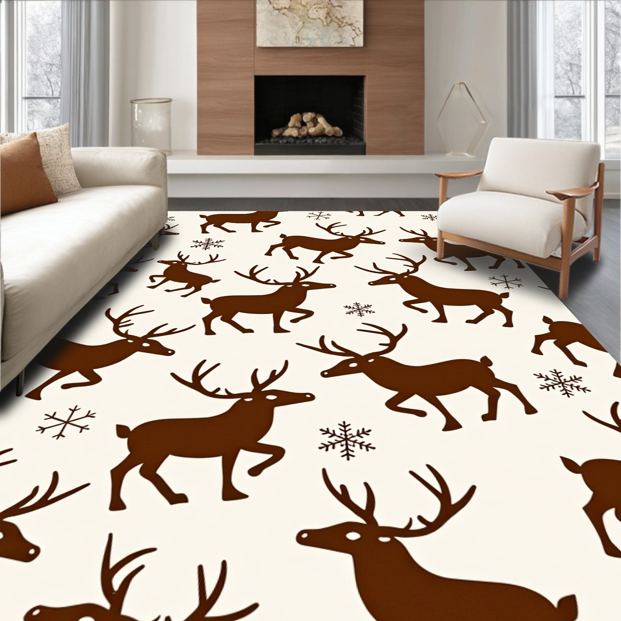 Brown Reindeer Snowflake Whimsical Repeating Rug