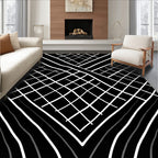 Black White Grid Stripes Pattern Rug