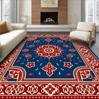 Rich Red Blue Ornate Floral Design Rug