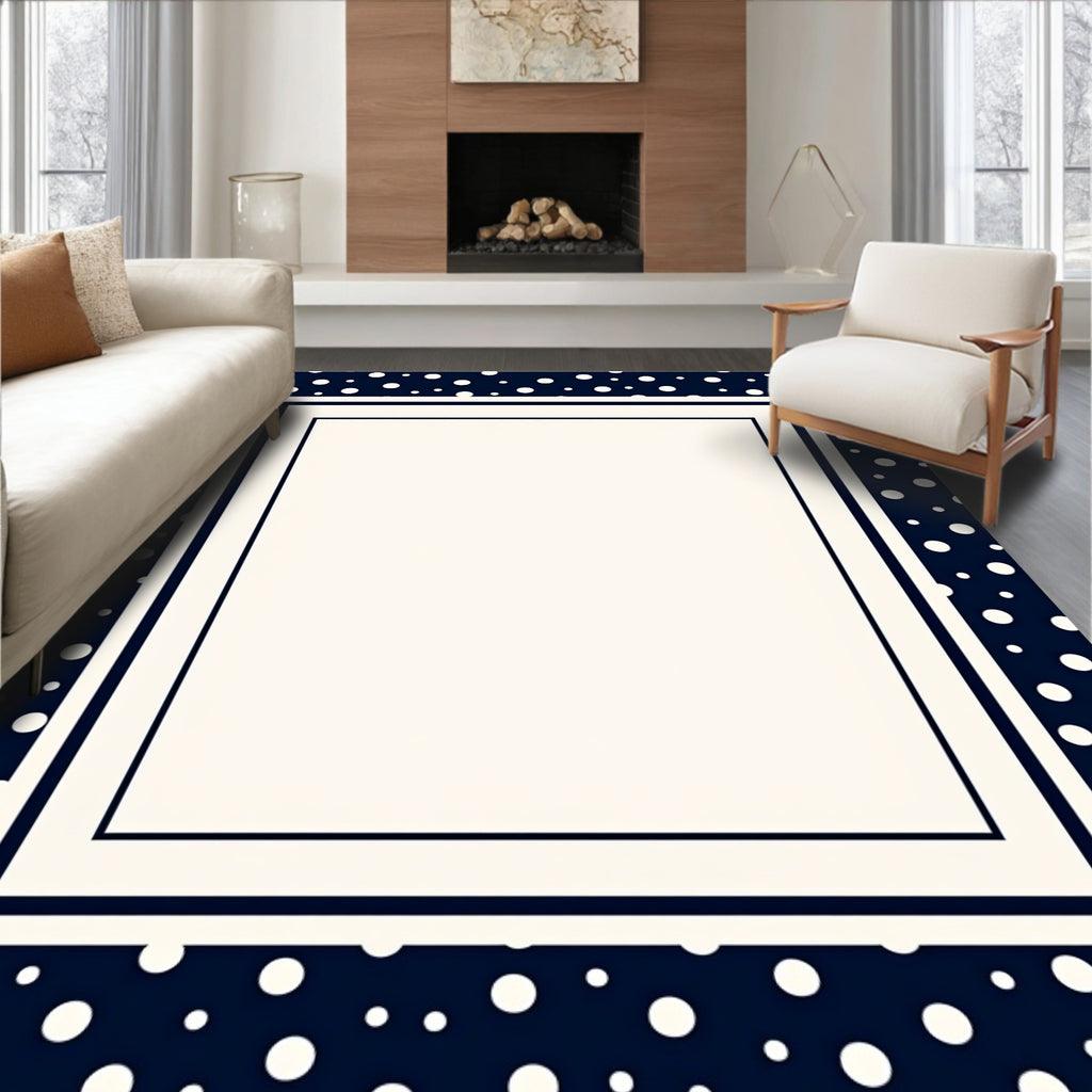 Navy White Polka Dot Bordered Rug