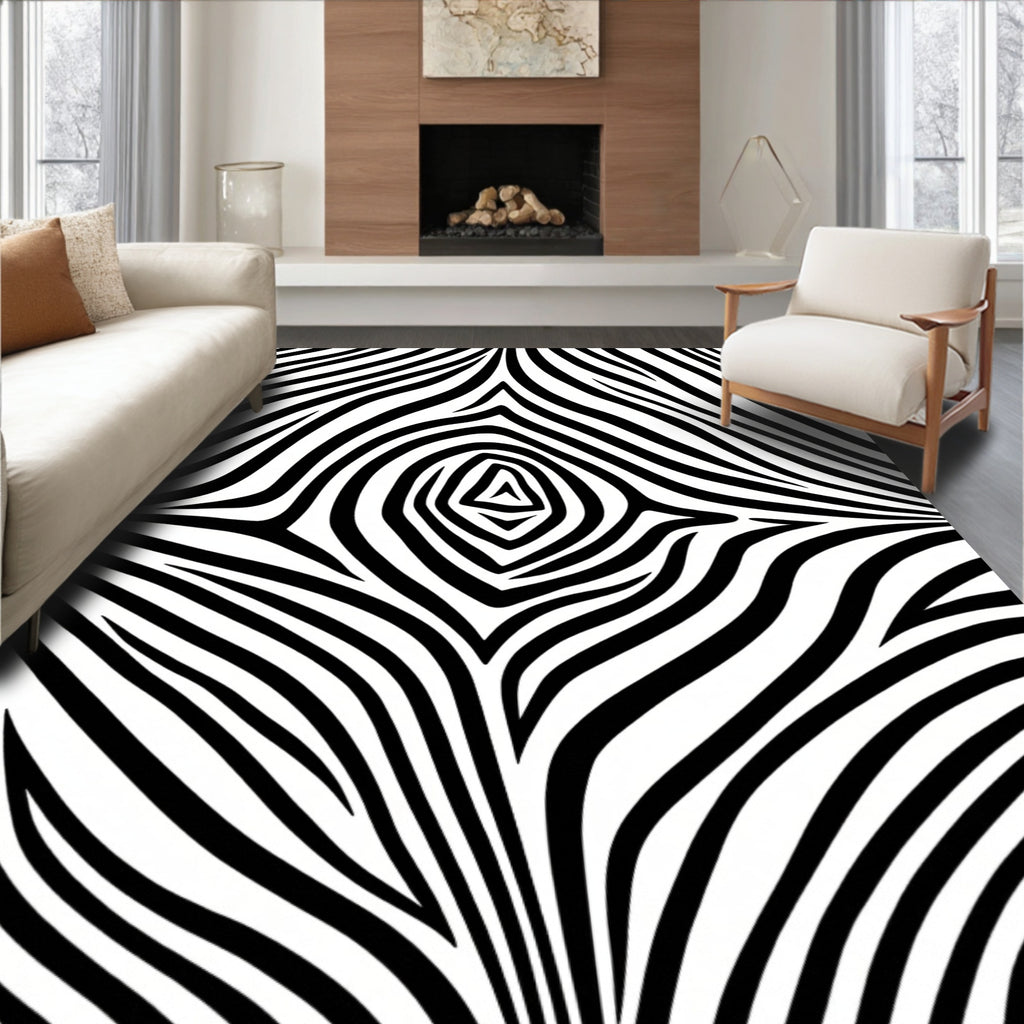 Bold Black White Striped Pattern Rug