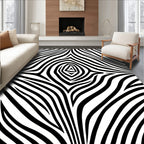 Bold Black White Striped Pattern Rug