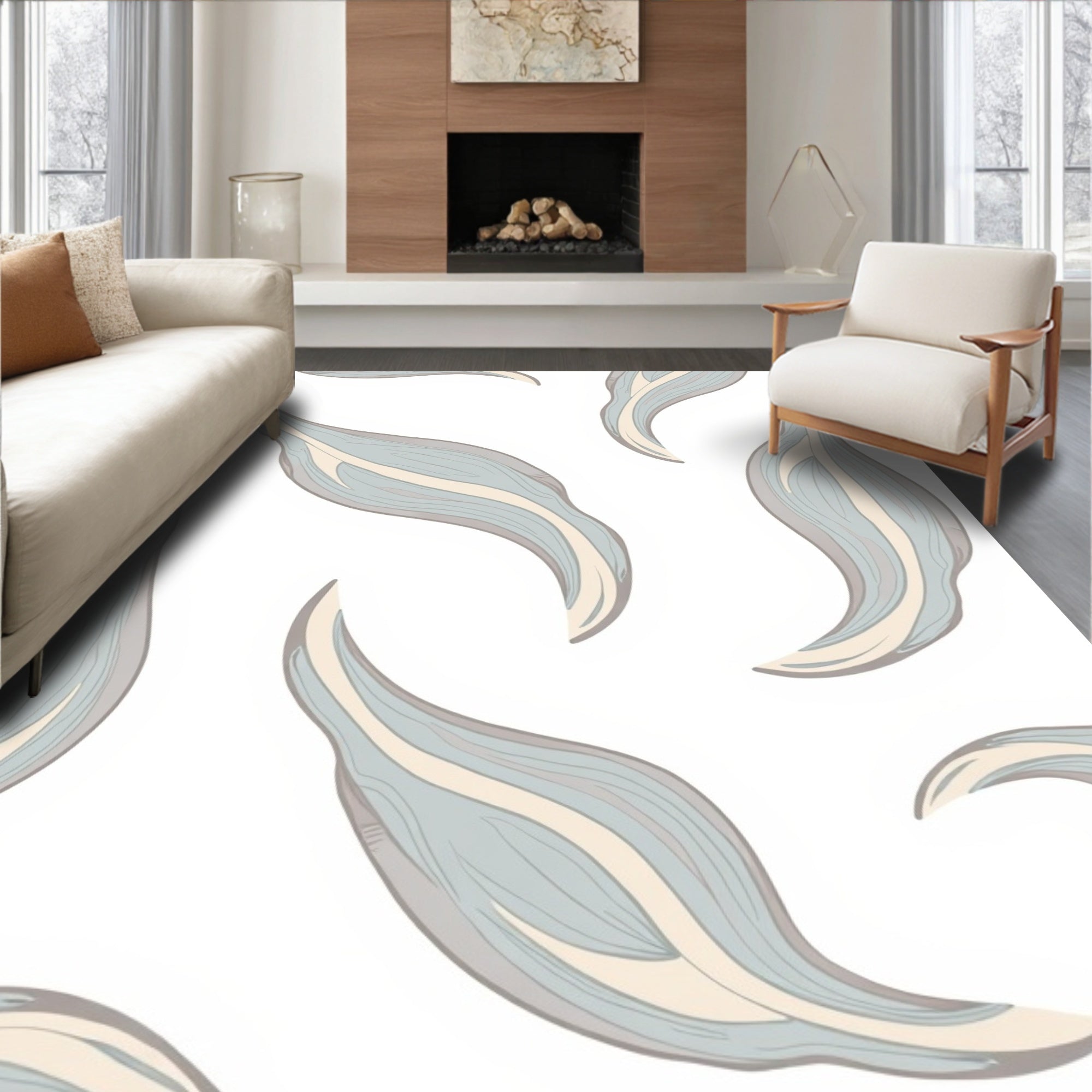 Pale Blue Abstract Organic Shapes Rug