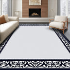 Ornate Black Floral Scroll Border Rug