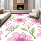 Delicate Pink White Floral Pattern Rug