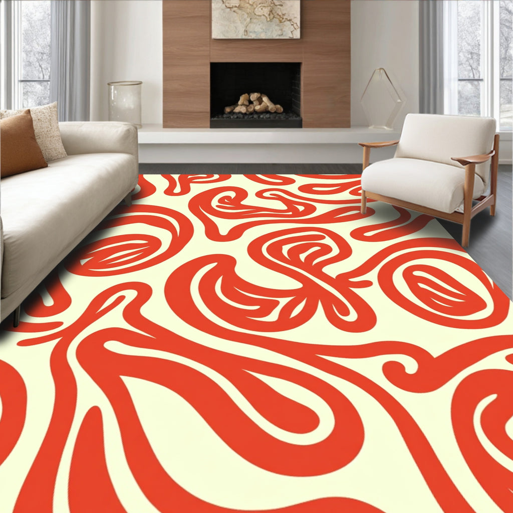 Bold Red Swirls Abstract Rug