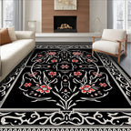 Black Art Nouveau Floral Design Rug