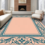 Elegant Teal Scrolling Floral Border Rug