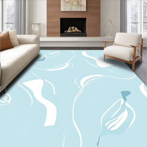 Abstract Floral Swirl Light Blue Rug
