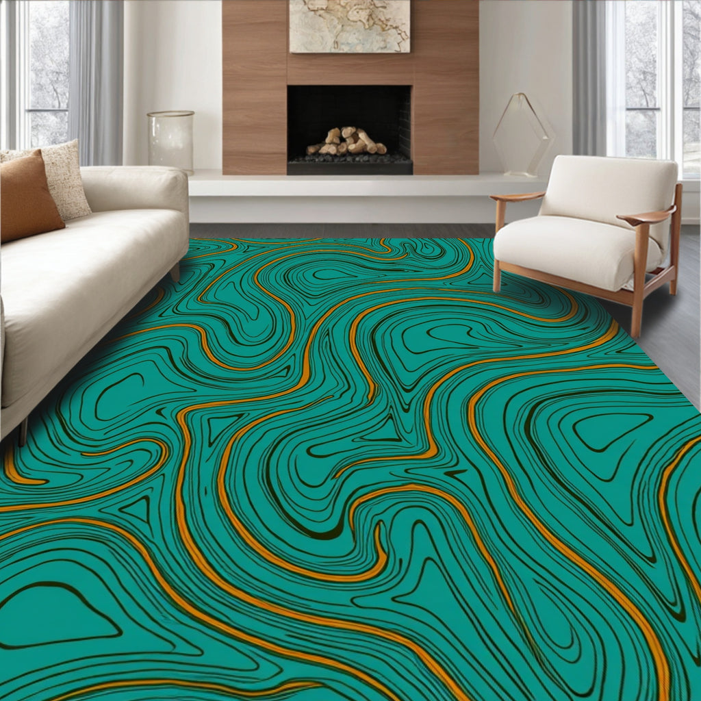 Teal And Orange Swirl Pattern Rug