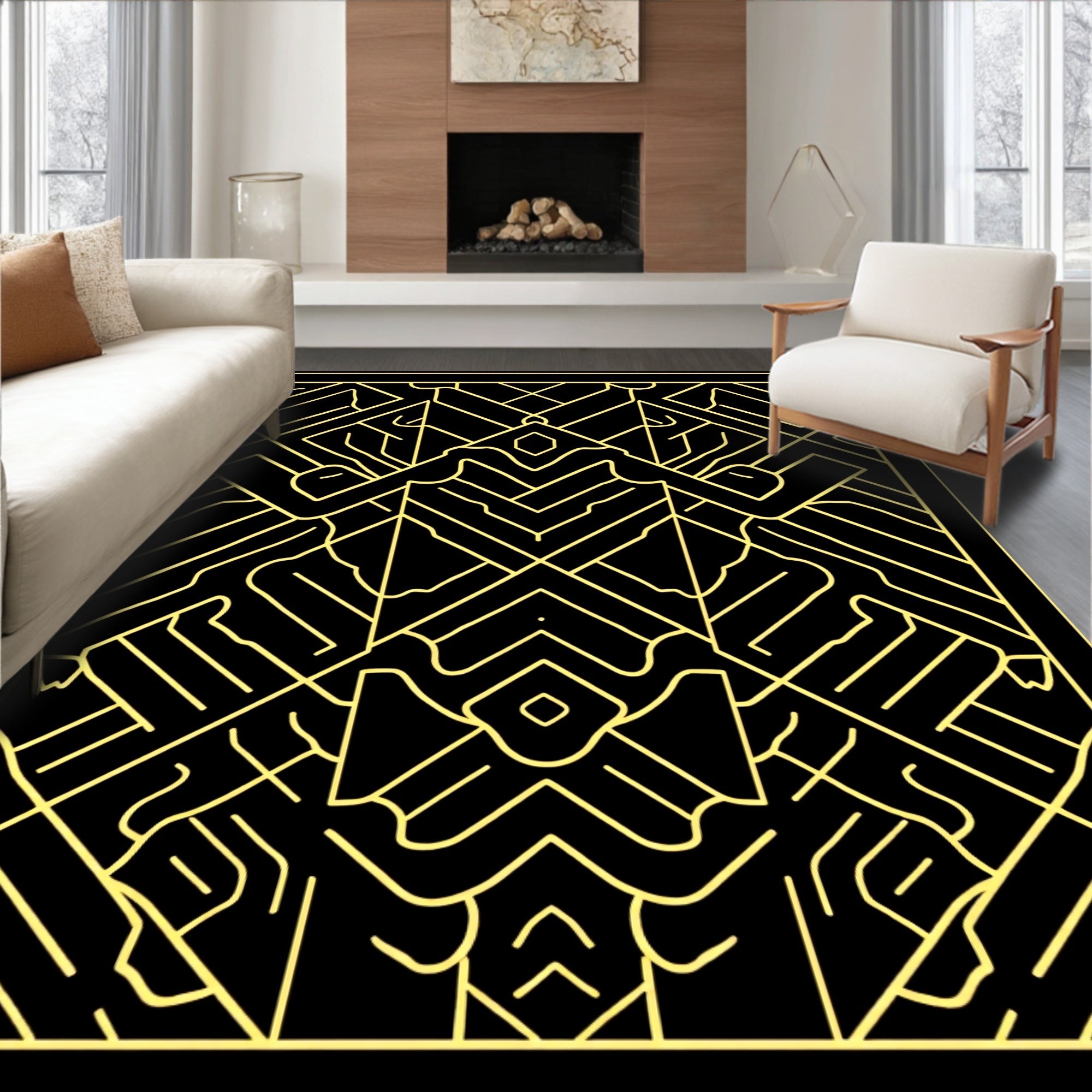 Art Deco Geometric Yellow Lines Rug