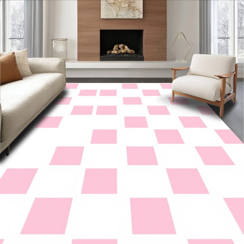 Soft Pink Square Pattern Design Rug