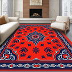 Classic Red Blue Floral Art Rug
