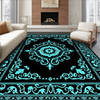 Intricate Turquoise Floral Medallion Pattern Rug