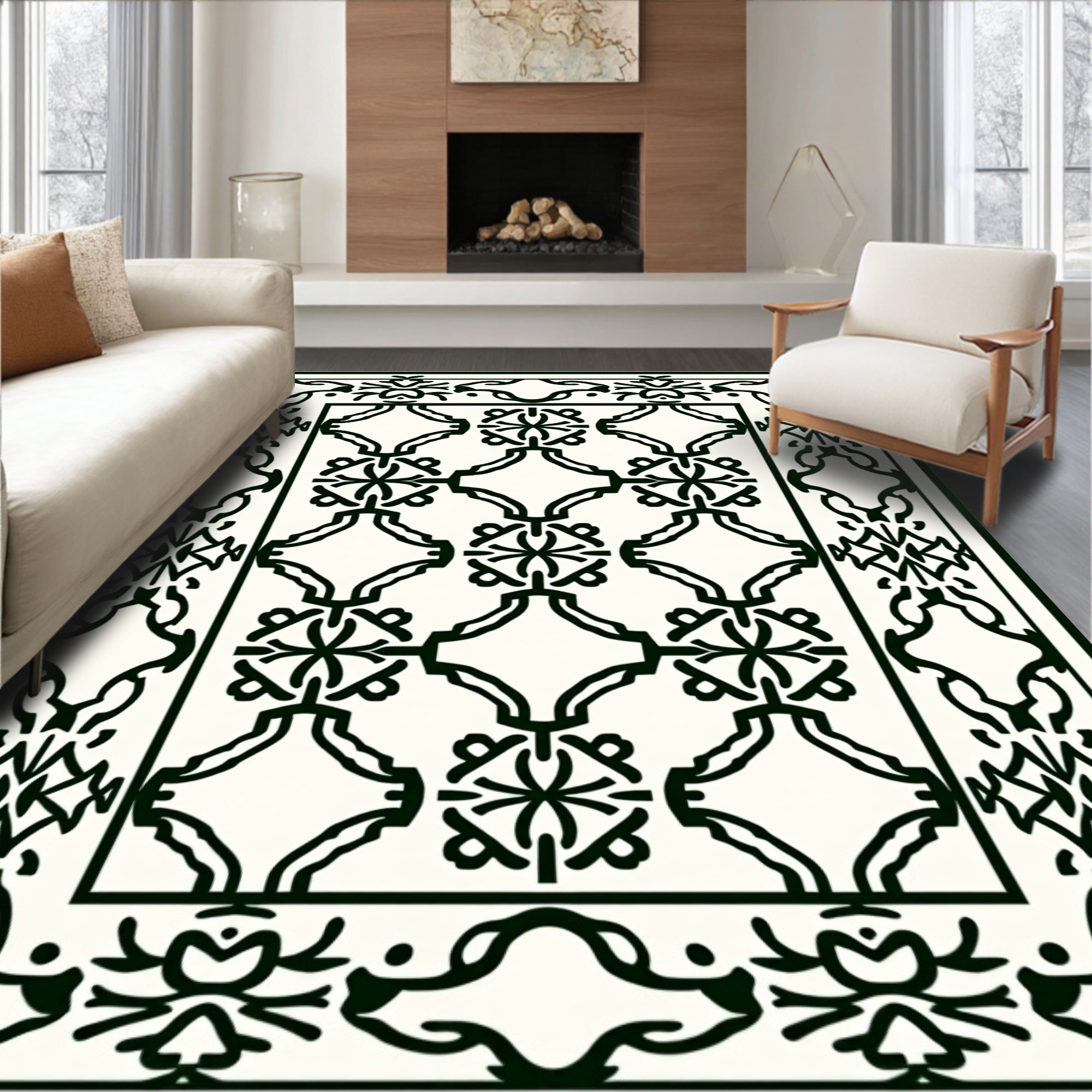 Classic Intricate Filigree Border Rug