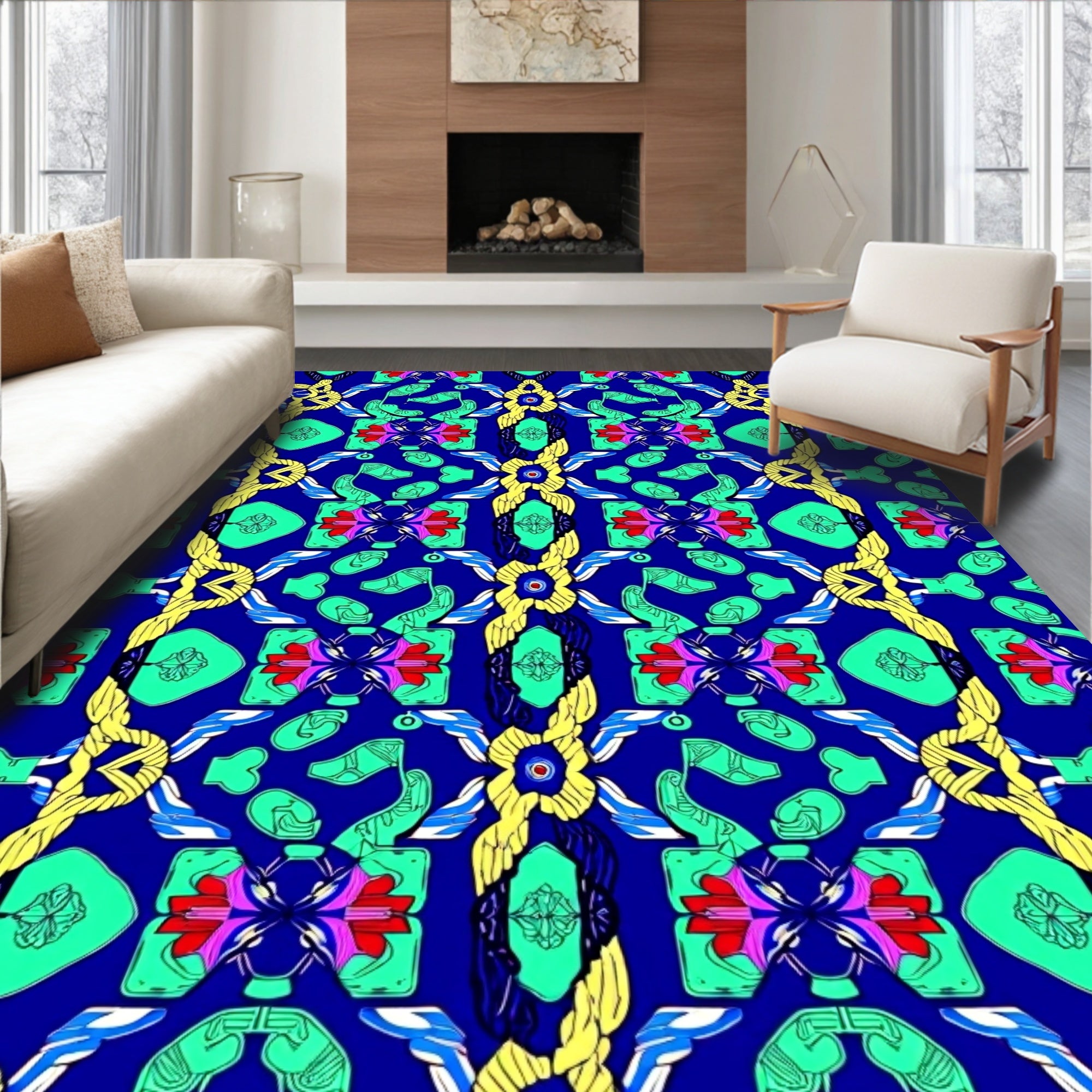 Bold Abstract Floral Stripes Rug