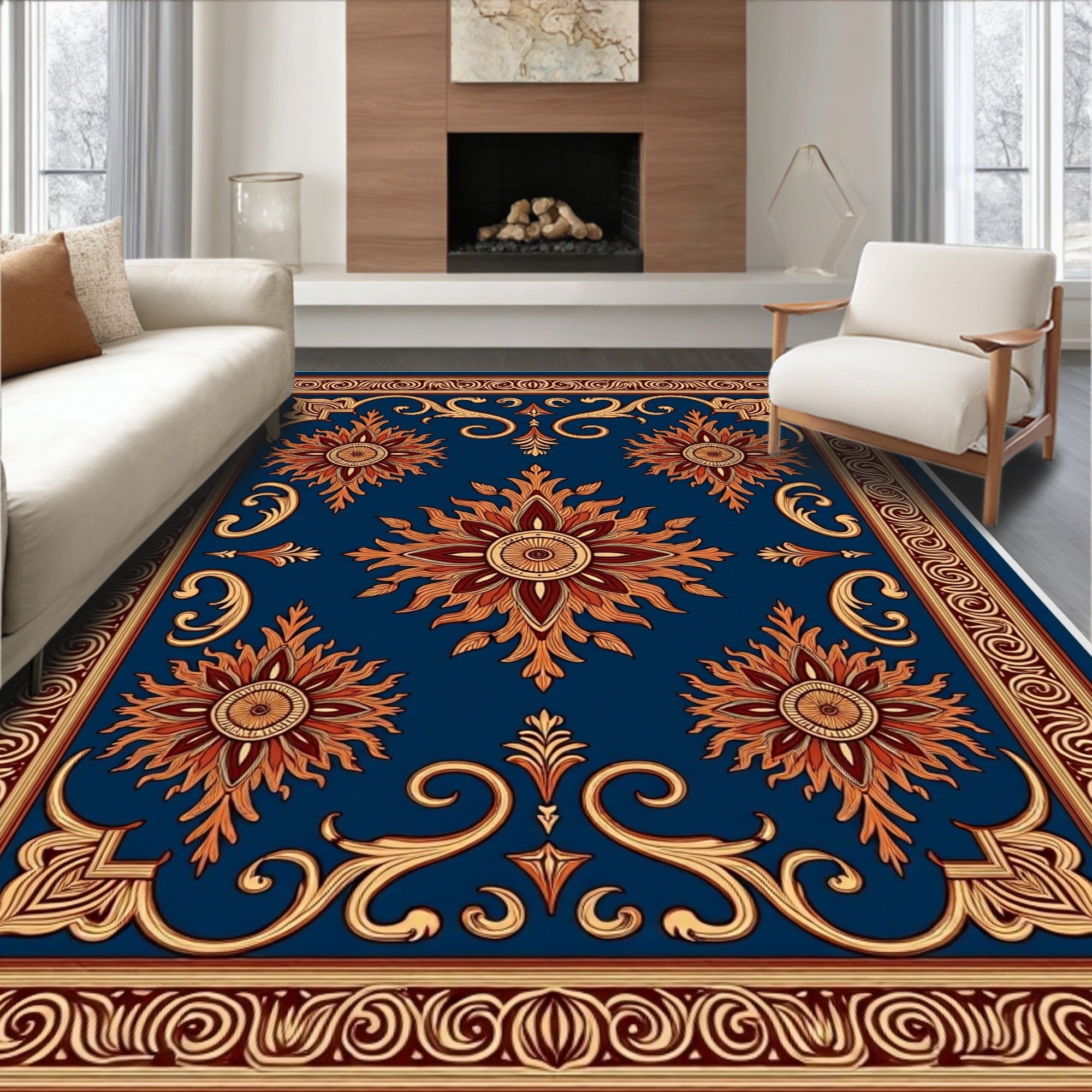 Earthy Floral Sunburst Inspired Pattern Rug