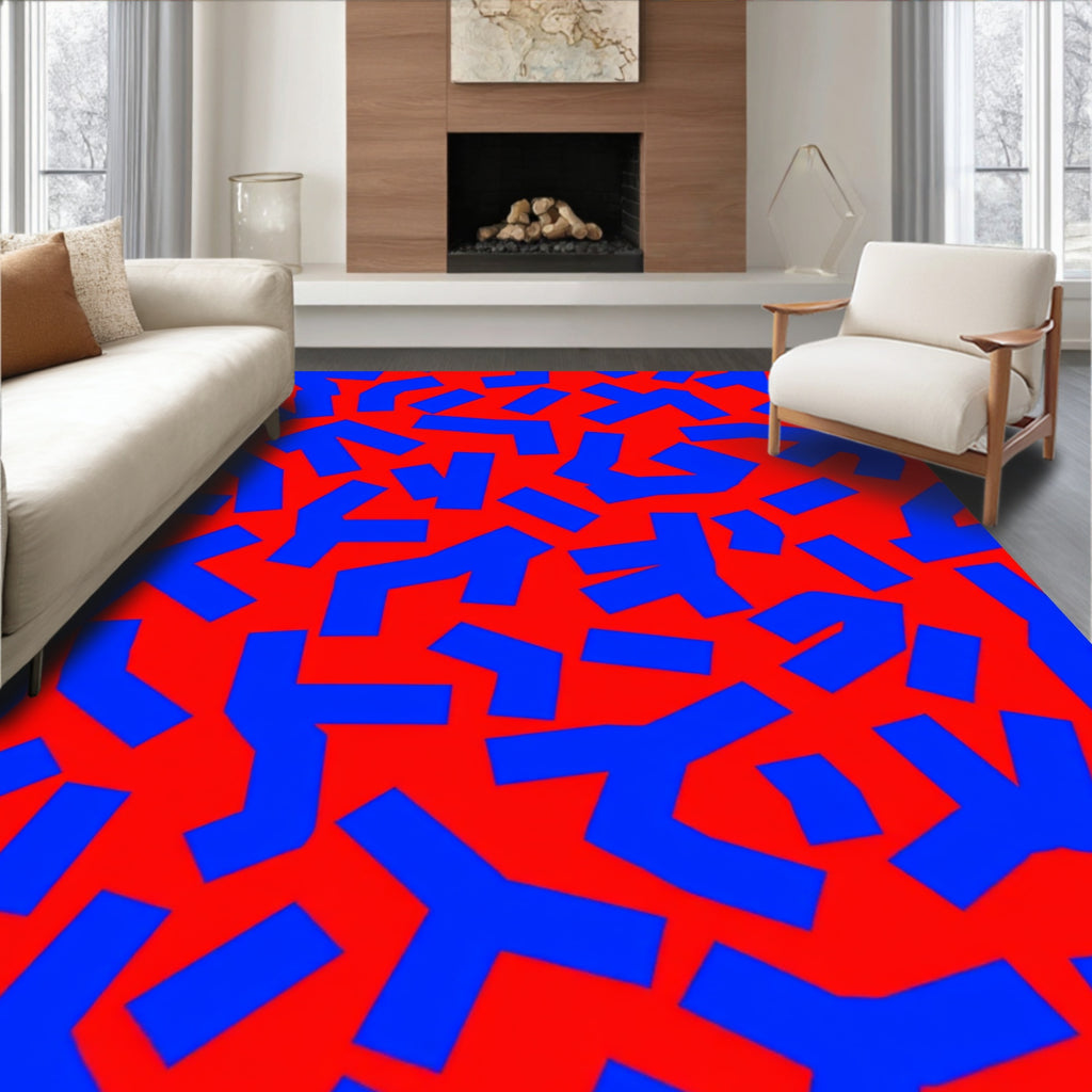 Bold Blue Abstract Shapes Rug
