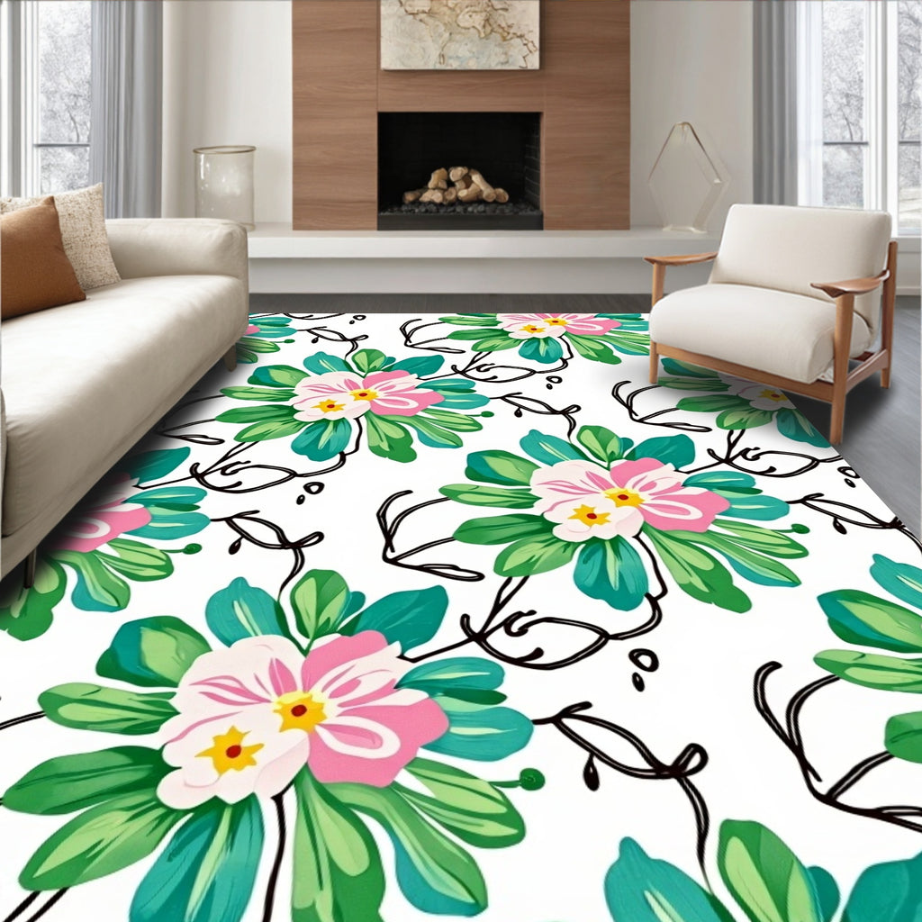 Bushes and Blossoms With Swirls Rug