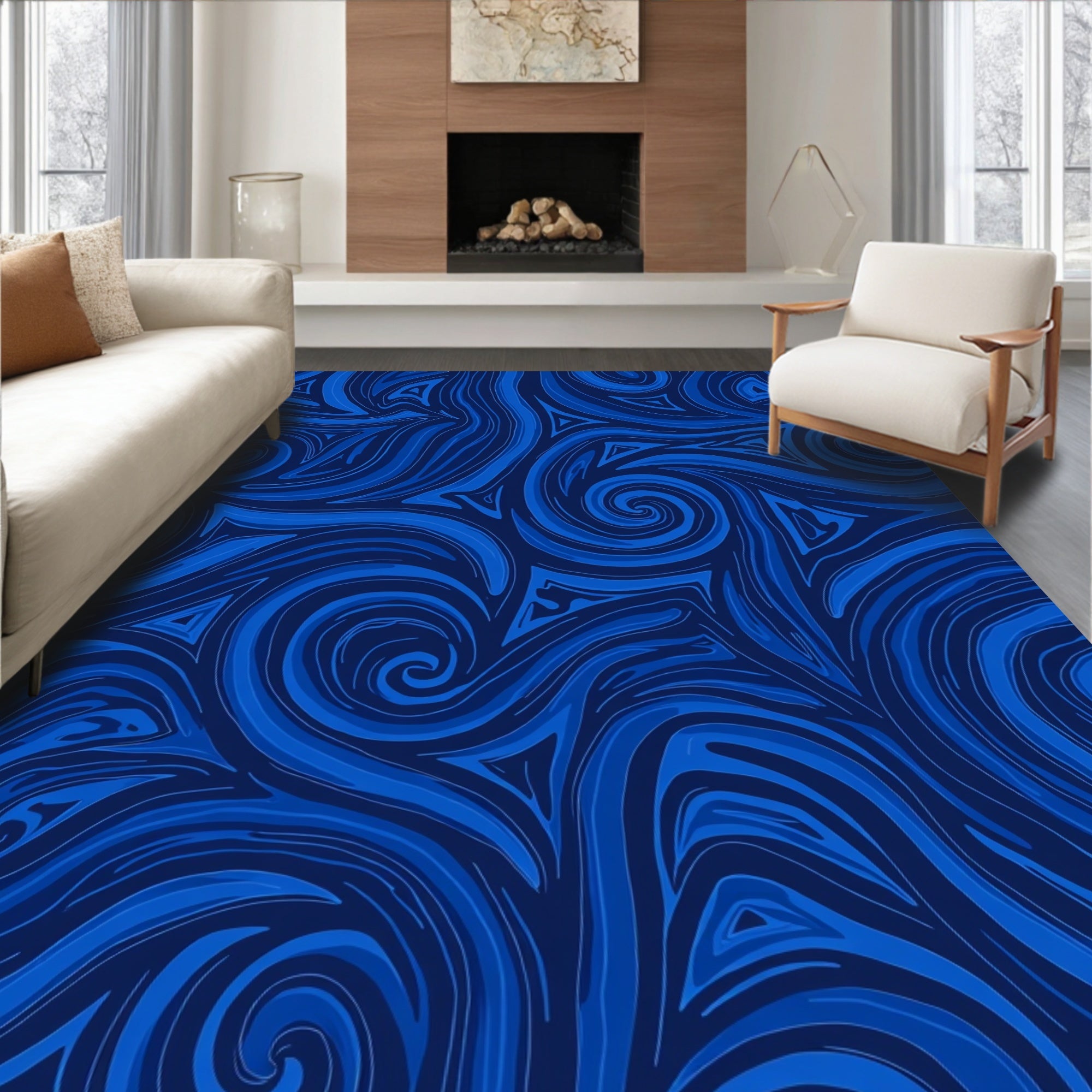 Midnight Blue Swirl Tribe Rug